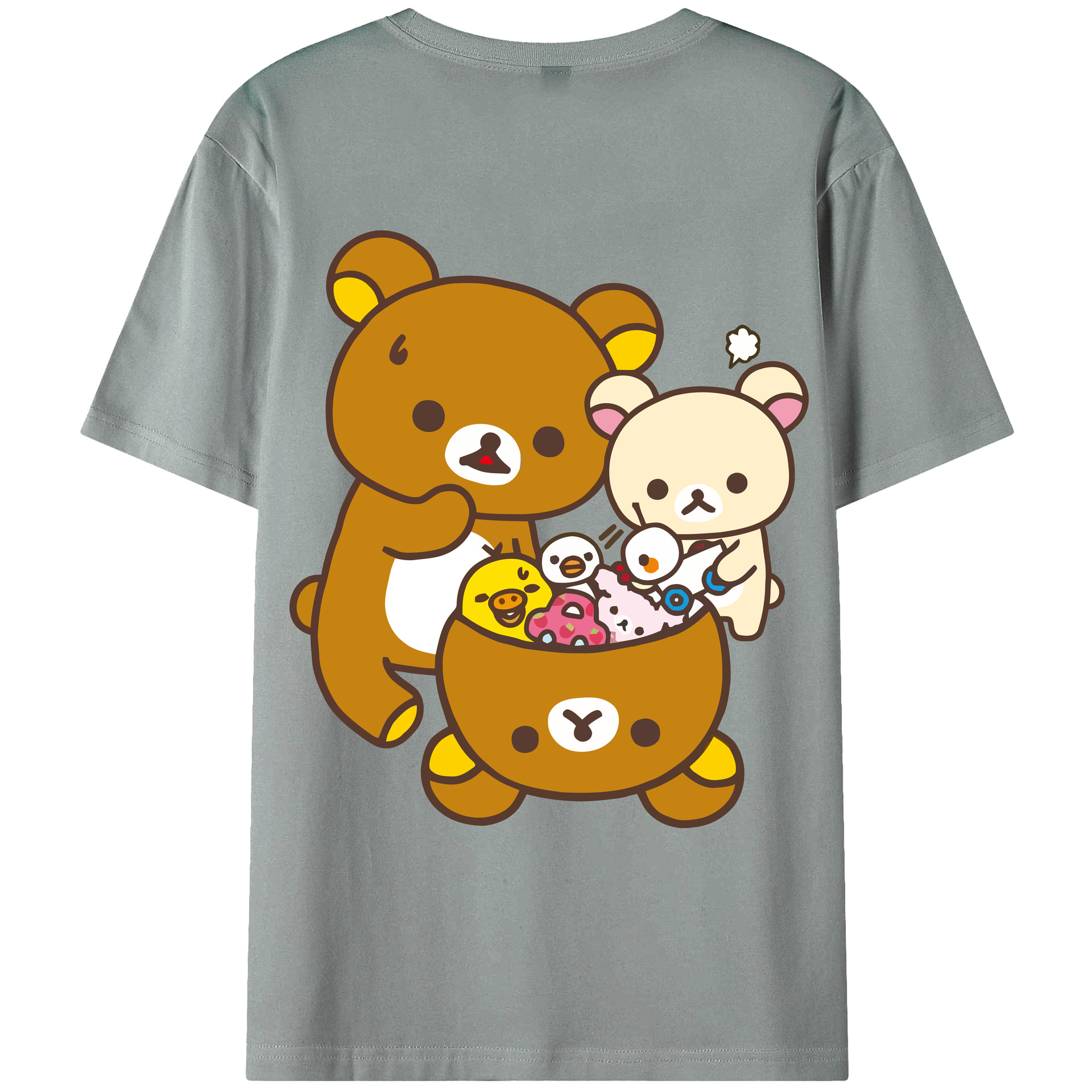 （画像用） リラックマ リラックマ キイロイトリ Rilakkuma Korilakkuma Kiiroitori 綿100％ メンズ半袖Tシャツ（バックプリント） 通気性